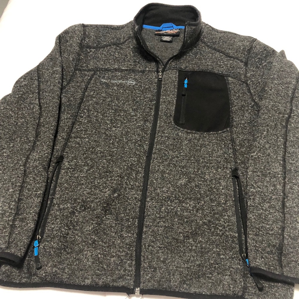 Free Country Men’s Soft Shell Jacket Black and Gray Zip Front size Large